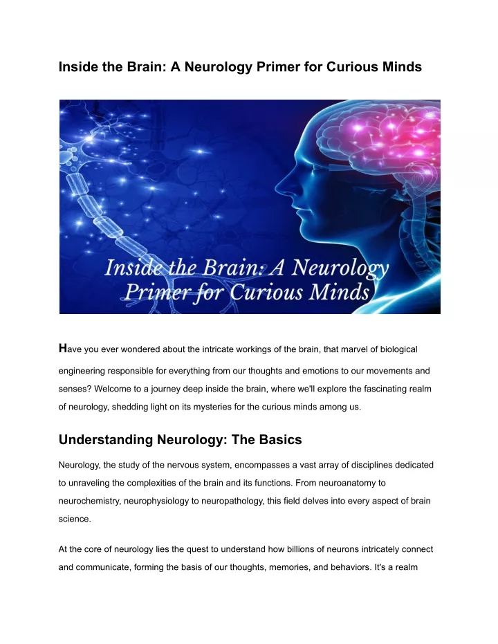 inside the brain a neurology primer for curious