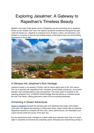 Exploring Jaisalmer_ A Gateway to Rajasthan's Timeless Beauty