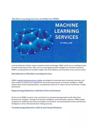 Machine Learning Services in Dallas by VRIBA