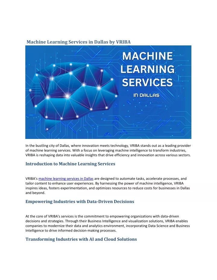 machine learning services in dallas by vriba