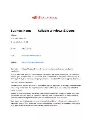 Reliable Windows & Doors