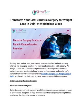 Bariatric Surgery for Weight Loss in Delhi at Weightlose Clinic