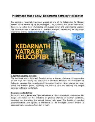 Pilgrimage Made Easy: Kedarnath Yatra by Helicopter