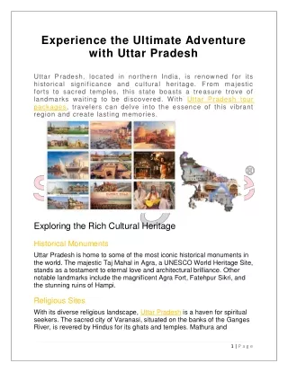 Experience the Ultimate Adventure with Uttar Pradesh