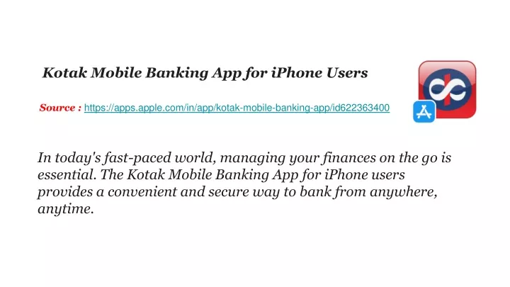 kotak mobile banking app for iphone users