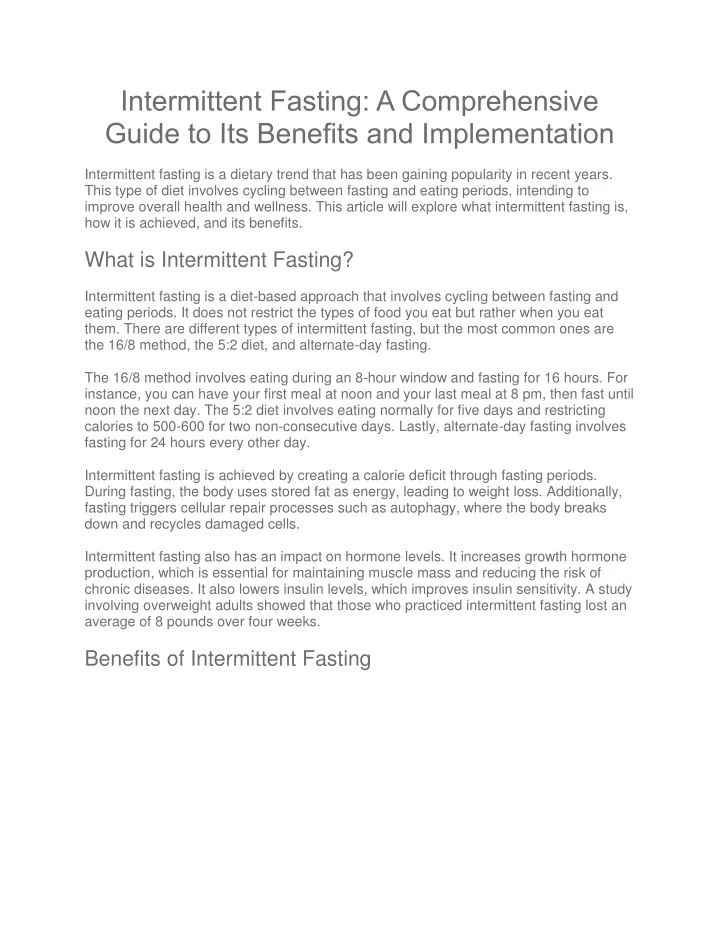 intermittent fasting a comprehensive guide