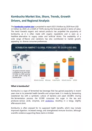 Kombucha Market Size, Share, Trends, Growth Drivers, and Regional Analysis