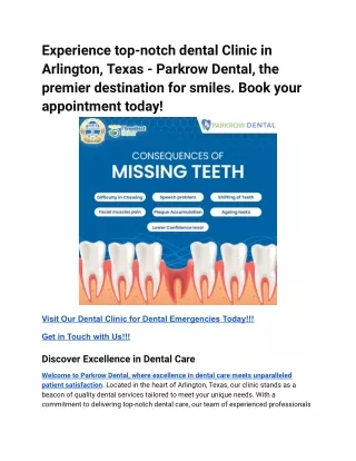 Experience top-notch dental Clinic in Arlington, Texas - Parkrow Dental, the premier destination for smiles