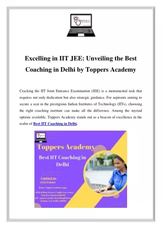 Top IIT Coaching in Delhi: Toppers Academy's Comprehensive Guide