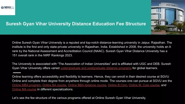 suresh gyan vihar university distance education