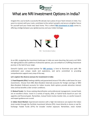 What are NRI Investment Options in India