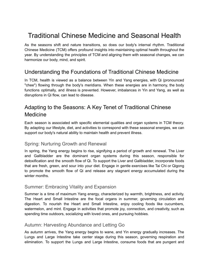 traditional chinese medicine and seasonal health