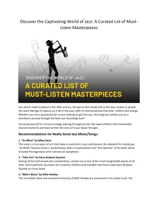 Discover the Captivating World of Jazz: A Curated List of Must-Listen Masterpiec
