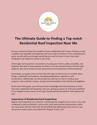 The Ultimate Guide to Finding a Top-notch Residential Roof Inspection Near Me