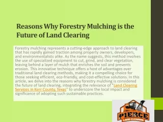 Reasons Why Forestry Mulching is the Future of Land Clearing
