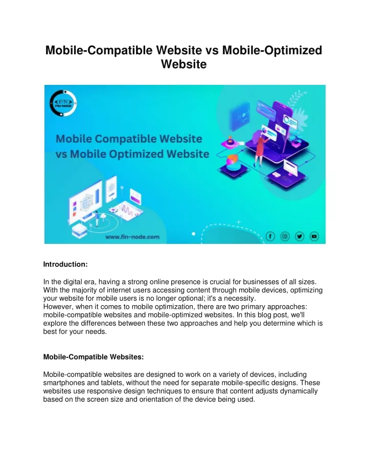 mobile compatible website vs mobile optimized