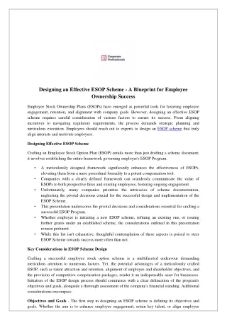 Designing an Effective ESOP Scheme - A Blueprint for Employee Ownership Success