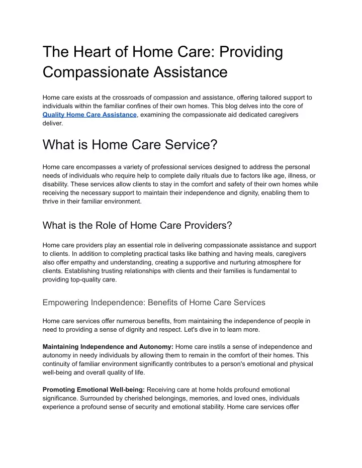 the heart of home care providing compassionate