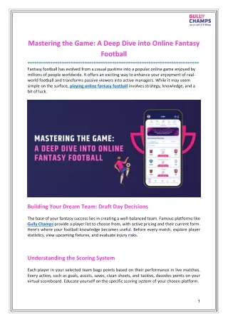 Mastering the Game: A Deep Dive into Online Fantasy Football