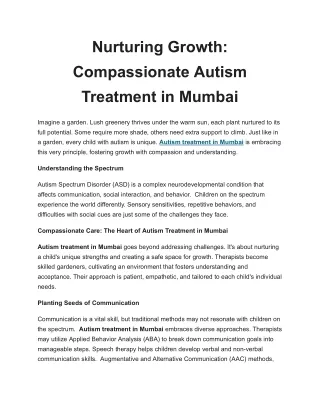 Navigating Autism Treatment in Mumbai