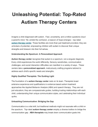 Empowering Through Therapy: Autism Therapy Centers