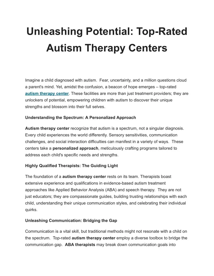 unleashing potential top rated autism therapy