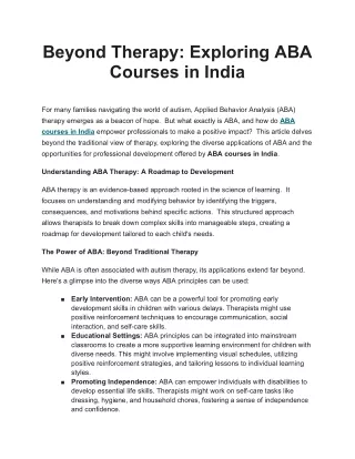 Embarking on ABA Courses in India