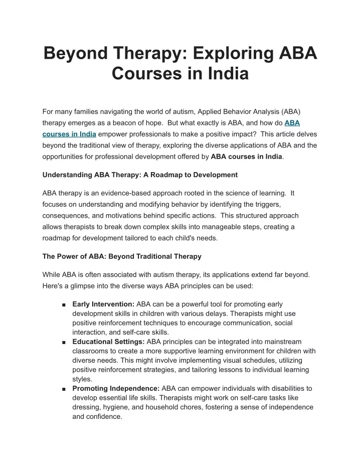 beyond therapy exploring aba courses in india