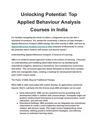 Exploring Applied Behavior Analysis Courses in India"