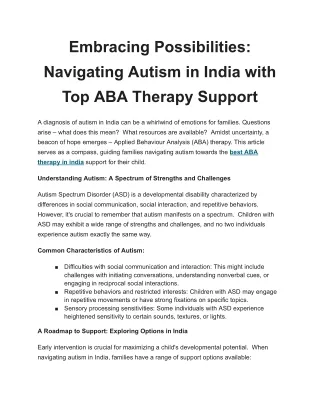 Finding the Best ABA Therapy in India