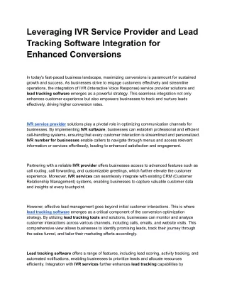 Leveraging IVR Service Provider and Lead Tracking Software Integration for Enhanced Conversions