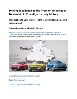 Driving Excellence as the Premier Volkswagen Dealership in Chandigarh - Lally Motors