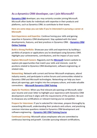 as a dynamics crm developer can i join microsoft