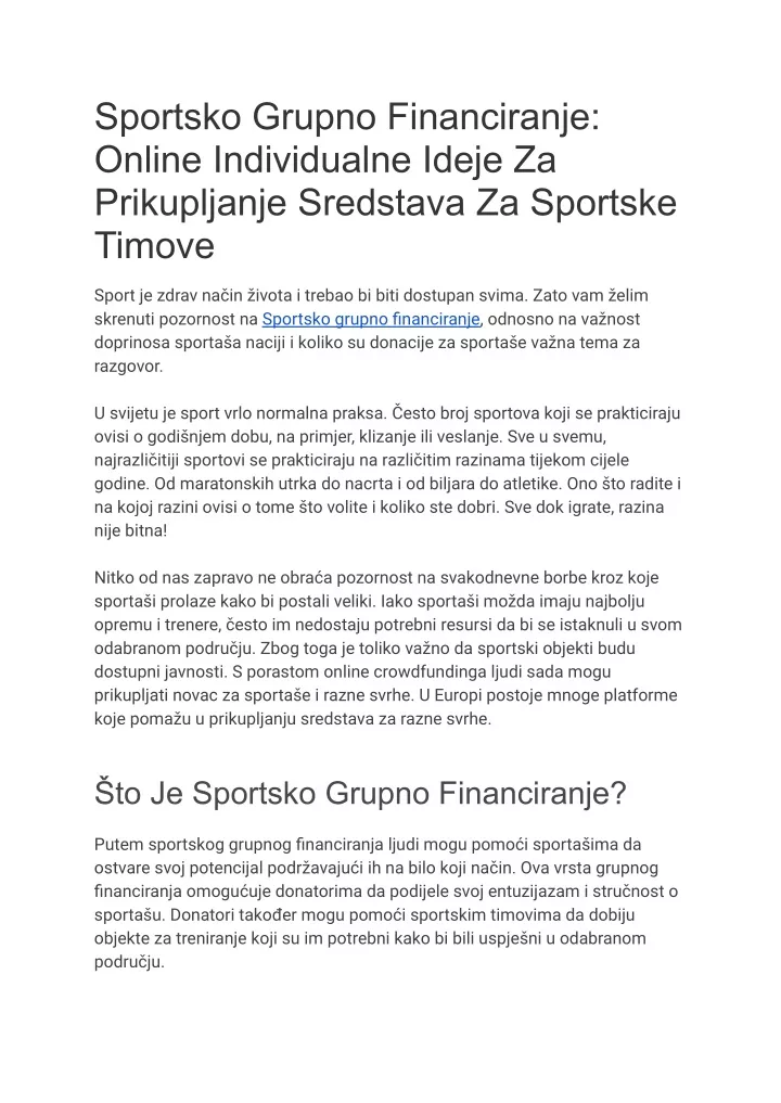 sportsko grupno financiranje online individualne