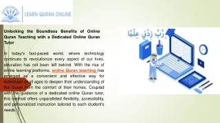 Unlocking the Boundless Benefits of Online Quran Teaching with a Dedicated Online Quran Tutor
