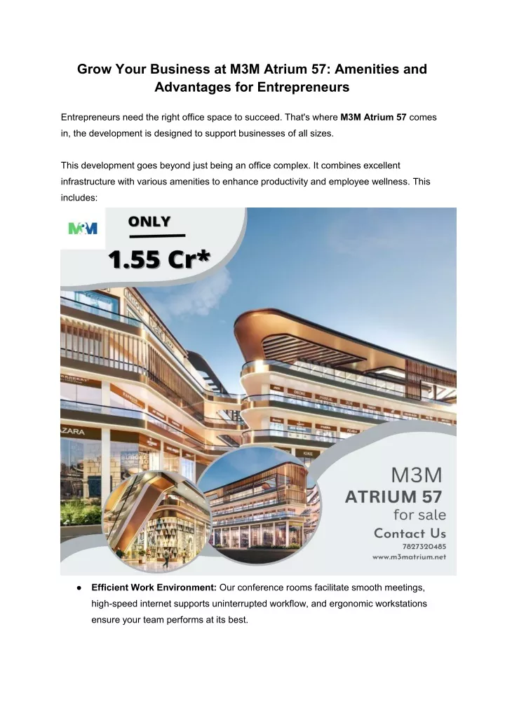 grow your business at m3m atrium 57 amenities