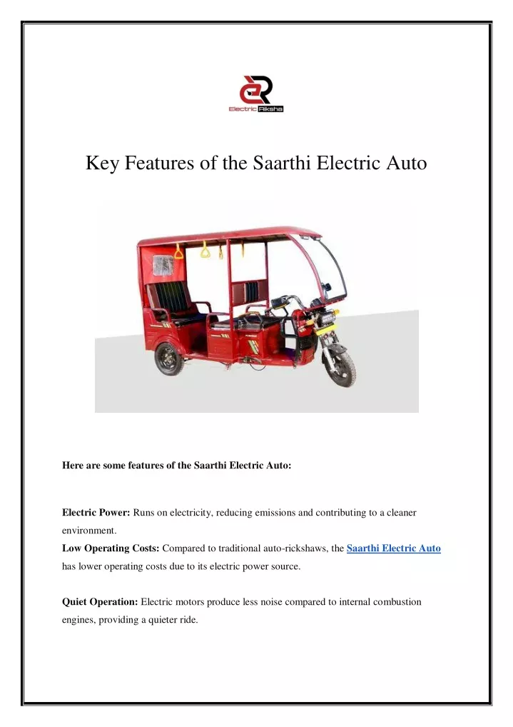 key features of the saarthi electric auto