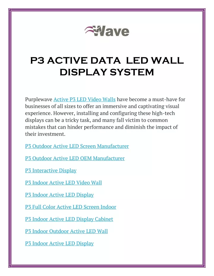 p3 active data led wall display system