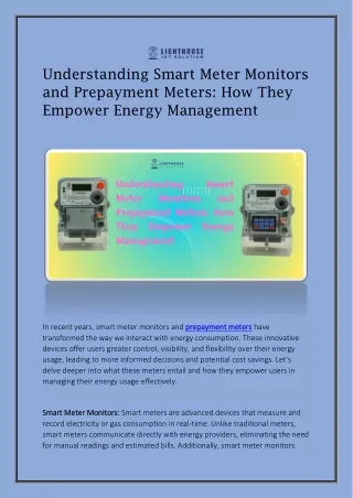 Understanding Smart Meter Monitors and Prepayment Meters How They Empower Energy Management