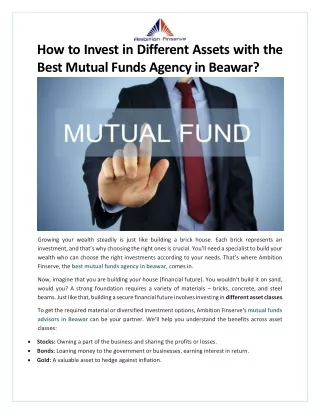 How to Invest in Different Assets with the Best Mutual Funds Agency in Beawar