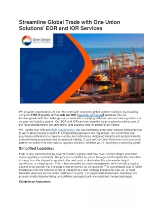 Streamline Global Trade with One Union Solutions' EOR and IOR Services