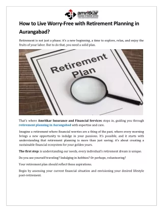 How to Live Worry-Free with Retirement Planning in Aurangabad
