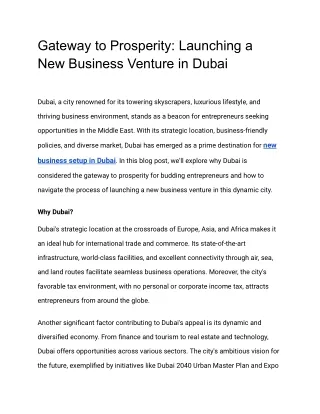 Gateway to Prosperity: Launching a New Business Venture in Dubai