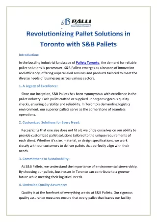 Revolutionizing Pallet Solutions in Toronto with S&B Pallets