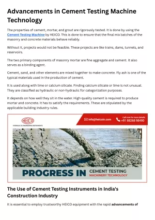 Progress in Cement Testing Machine Technology