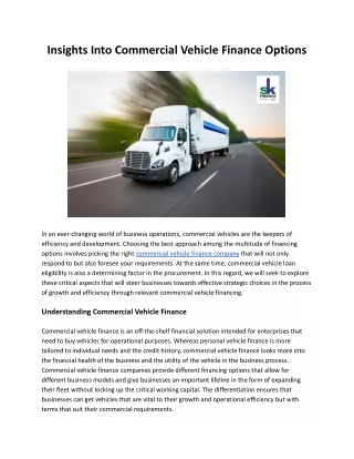 Insights Into Commercial Vehicle Finance Options