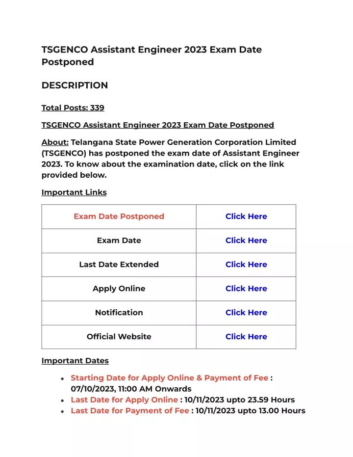 tsgenco assistant engineer 2023 exam date