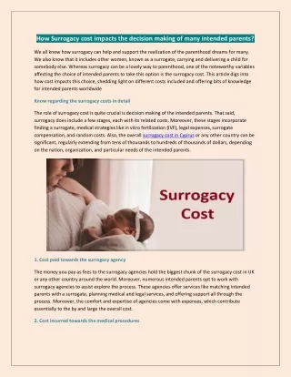 How Surrogacy cost impacts the decision making of many intended parents