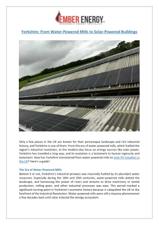 Commercial Solar Panels in Yorkshire  Transition from Water Mills to Solar Power  Ember Energy