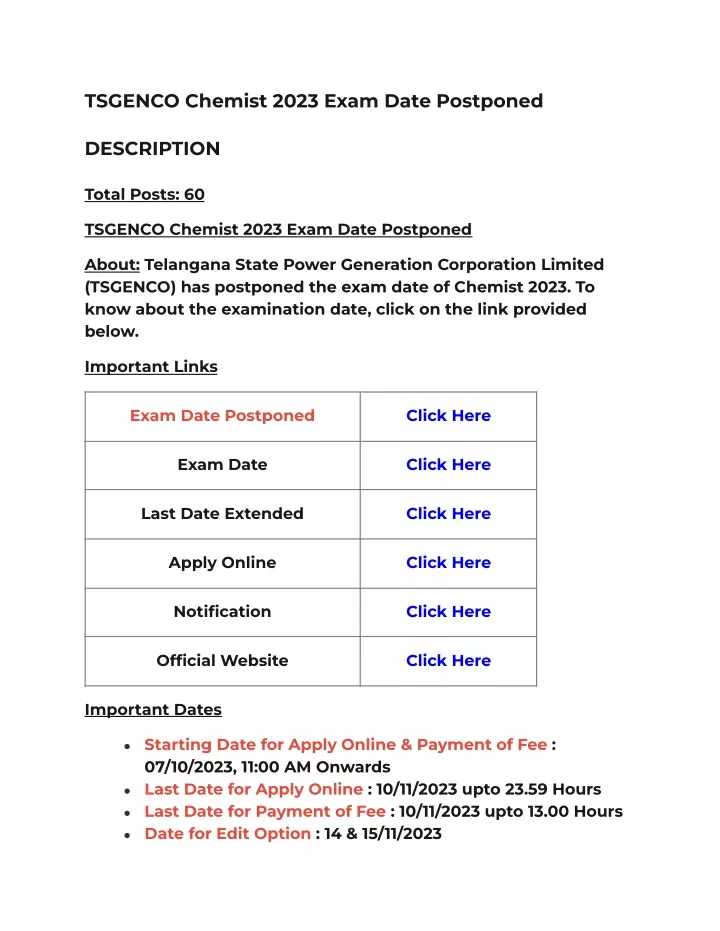 tsgenco chemist 2023 exam date postponed